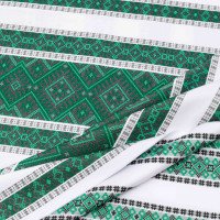 Ethno-jacquard fabric for tablecloths Red Ruta-2 TDK-J-212 1/5 green ornament, running meter.