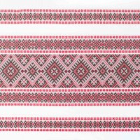 Ethno-jacquard fabric for tablecloths Red Ruta-2 TDK-J-212 1/3 red-maroon ornament, per meter.