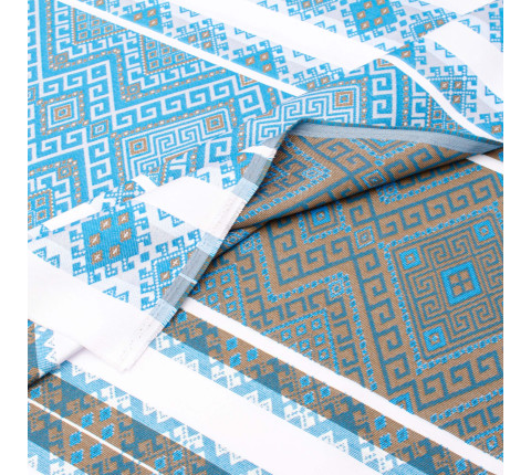 Ethno-jacquard fabric for tablecloths Smerika TDK-J-217 1/2 with blue pattern, per meter.
