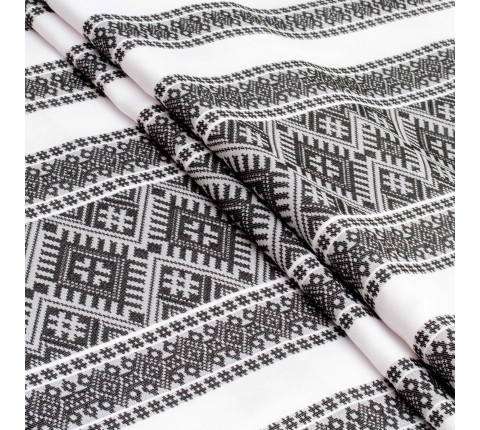 Ethno-jacquard fabric for tablecloths Red Ruta-2 TDK-J-212 1/8 black ornament, linear meter.