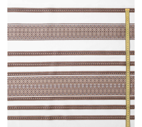 Tablecloth fabric with beige ethnic ornament Violetta TDK-65 9/4, per linear meter.