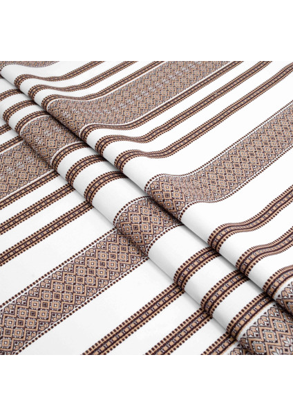Tablecloth fabric with beige ethnic ornament Violetta TDK-65 9/4, per linear meter.