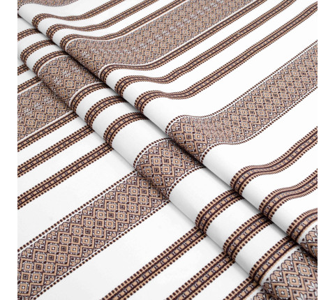 Tablecloth fabric with beige ethnic ornament Violetta TDK-65 9/4, per linear meter.