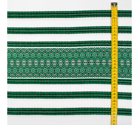 Tablecloth fabric with green ethnic ornament Violetta TDK-65 9/5, per meter.