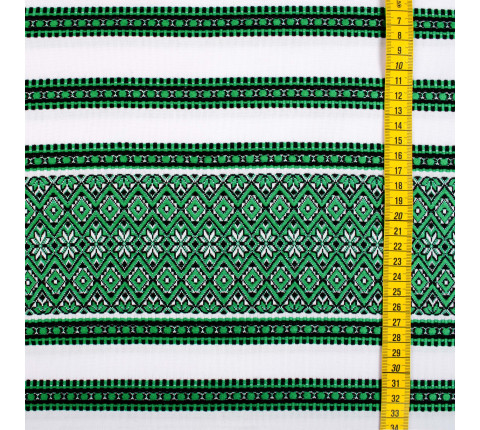 Tablecloth fabric with green ethnic ornament Violetta TDK-65 9/5, per meter.