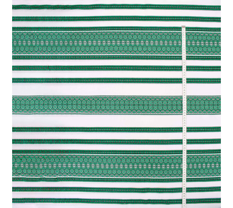 Tablecloth fabric with green ethnic ornament Violetta TDK-65 9/5, per meter.