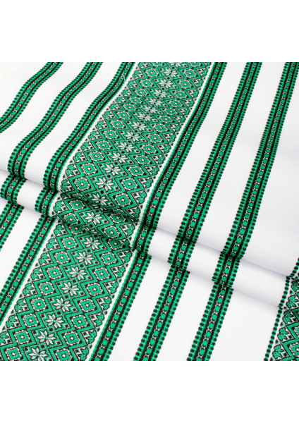 Tablecloth fabric with green ethnic ornament Violetta TDK-65 9/5, per meter.