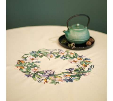 Embroidered round tablecloth
