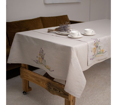 Embroidered tablecloth "Lemon and Lavender"