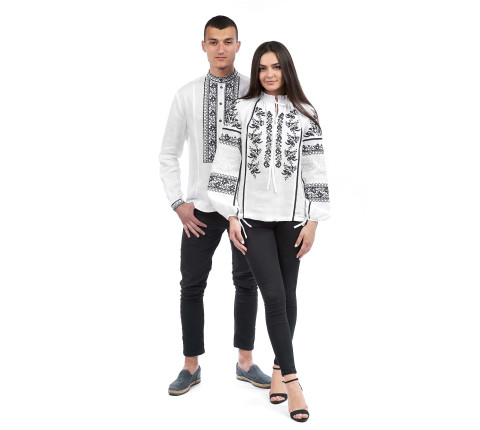 Men's embroidered shirt "Black on White"