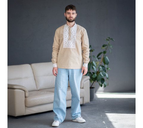Men's embroidered shirt "Beige"